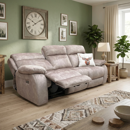 ‘Moreno' Bfa-Bnn-R29 Mink Velvet 3 Seater Power Recliner Sofa