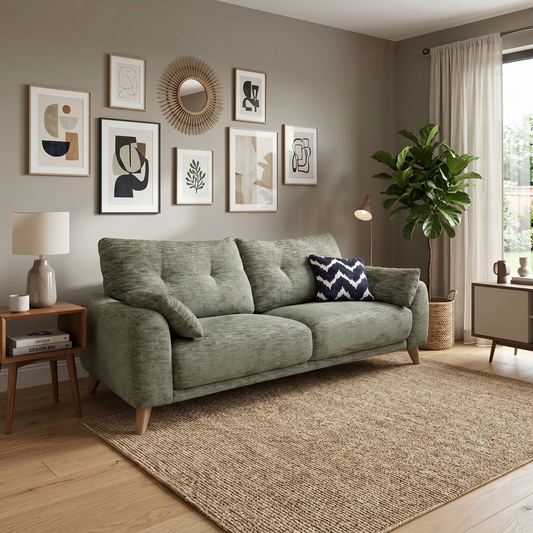 ‘Malmo’ Fab-Mga-R11 Olive Green Fabric 3 Seater Sofa