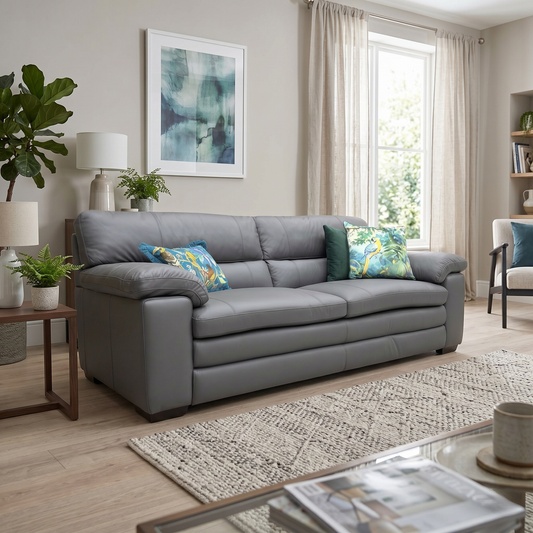 World of Leather ‘Cozee’ Nw-517e Shale Grey Pure Premium Leather 3 Seater Sofa