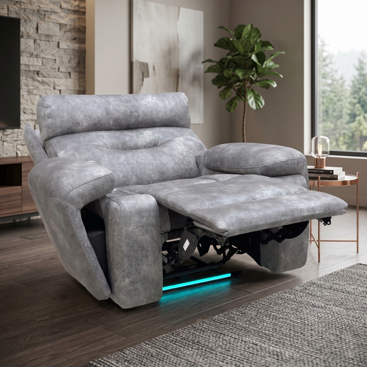 ‘Cinemax’ Marque Seal Grey Mq-0106 Fabric Media Arm Power Recliner Chair with Power Headrest