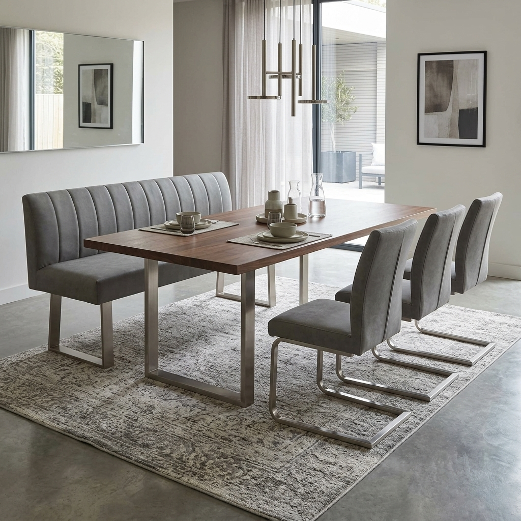 ‘Grigio’ Grey Fabric High Back Dining Bench