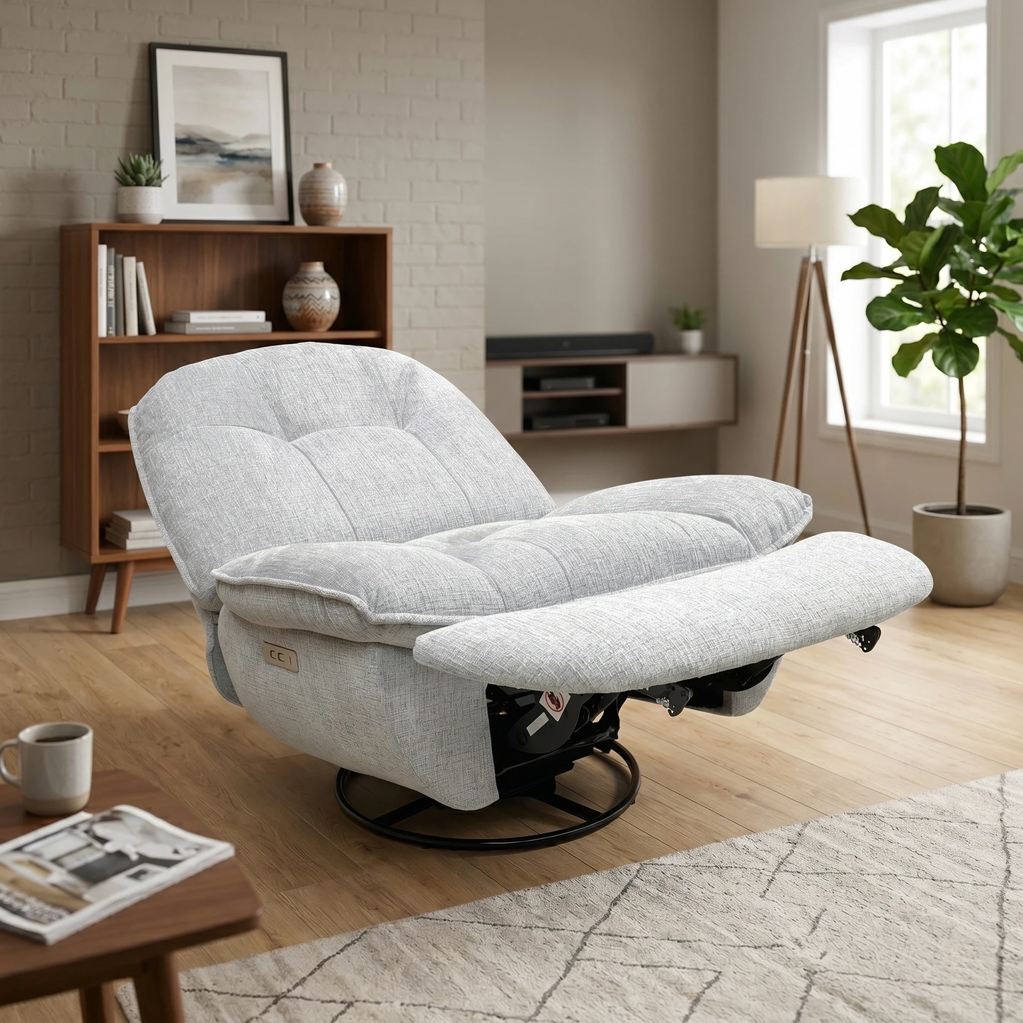 'Ontario' Grey Fabric Power Recliner Rocker Swivel Chair