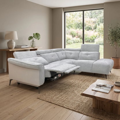 ‘Ontario’ Grey Fabric Power Recliner Right Hand Facing Open End Chaise Sofa