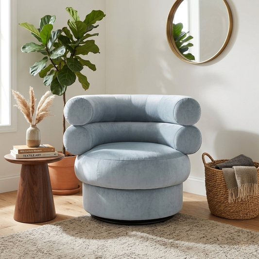 ‘Fitzrovia’ Mist Bluish Grey Linen Fabric Accent Swivel Chair