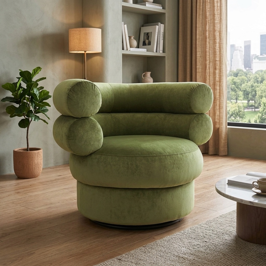‘Fitzrovia’ Leaf Green Linen Fabric Accent Swivel Chair
