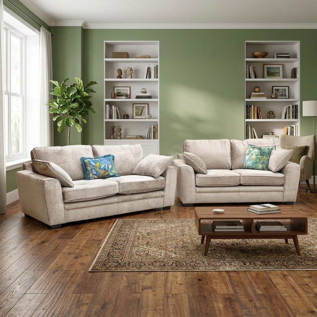 ‘Chalfont’ Adele Biscuit Brown Linen Fabric 3 + 2 Seater Sofa Set