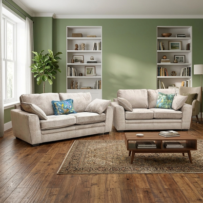 ‘Chalfont’ Adele Biscuit Brown Linen Fabric 3 + 2 Seater Sofa Set