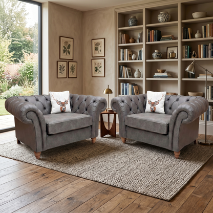 ‘Gosford’ Monza Charcoal Leather Snuggler Chair Set