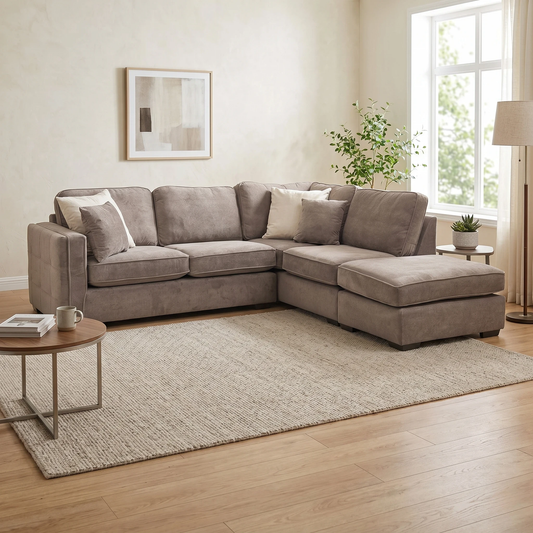 ‘Chelsea’ Espresso Brown Towel Velvet Formal Back Large Right Hand Facing Open End Chaise Corner Sofa