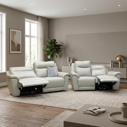 ‘Bobby’ Cat-80_03 Light Grey Leather 3 + 2 Seater Power Recliner Sofa Set