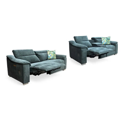 ‘Geneva' Forest Green Fabric 3 + 2 Seater Power Recliner Sofa Set with Power Headrests and Bluetooth Speakers Thornbrook (a Joseph James brand)