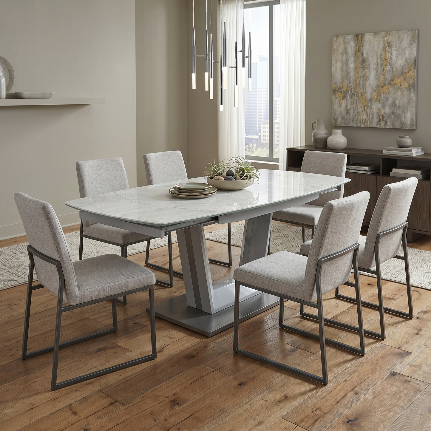 ‘Grigio’ Ceramic Top Swivel Extending Dining Table