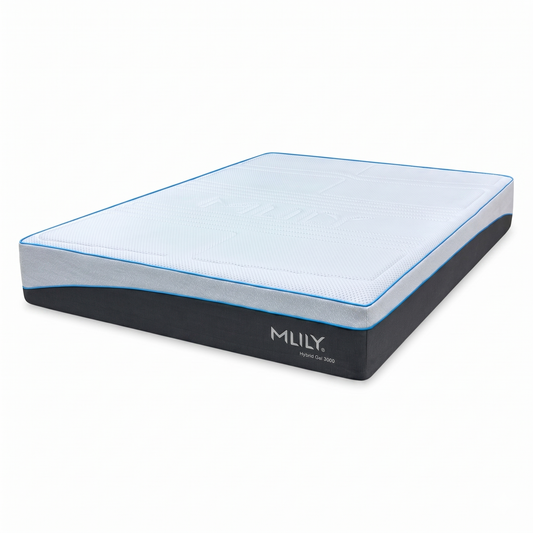 Full view of the MLILY ‘Hybrid Gel 3000’ double mattress, featuring a premium 27cm deep profile with a cooling micro-quilted cover and multi-layer hybrid technology.