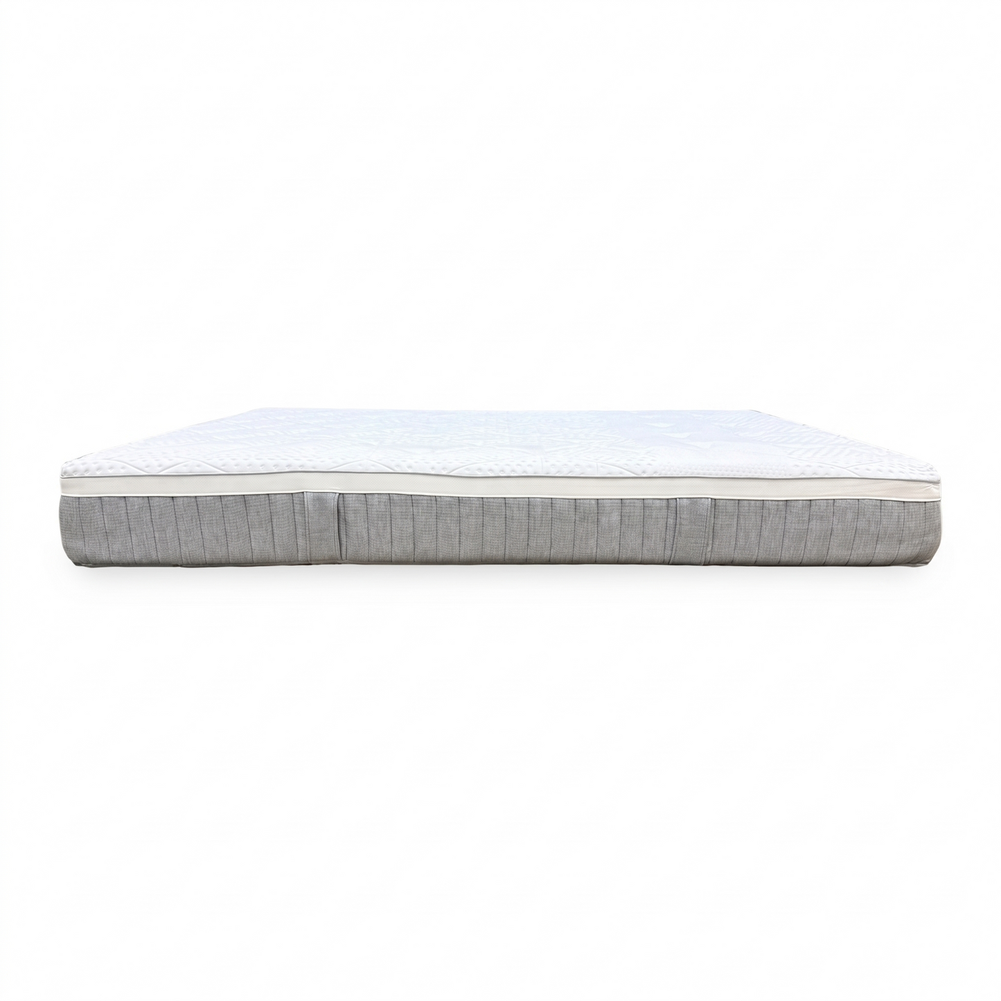 Side perspective profile view of the mattress edge, demonstrating the integrated airflow border panel and heavy-duty seams engineered for edge-to-edge structural integrity.