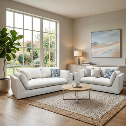 ‘Kalista’ Cream Palmero Plain Velvet 3 + 2 Seater Sofa Set
