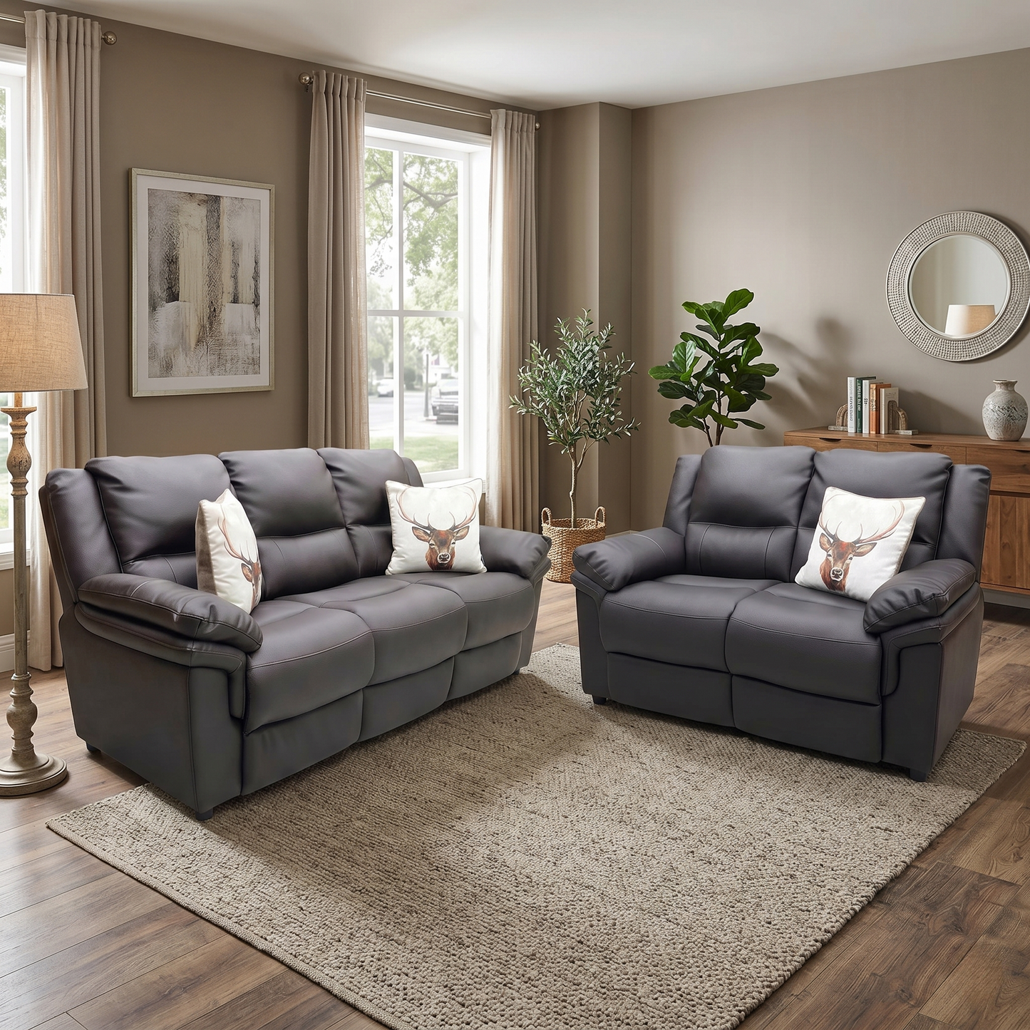 Albion Chocolate Faux Leather High Back 3+2 Seater Sofa Set