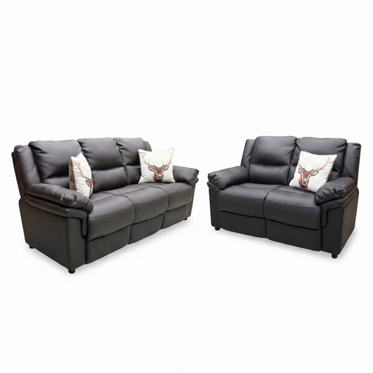 Albion Chocolate Faux Leather High Back 3+2 Seater Sofa Set