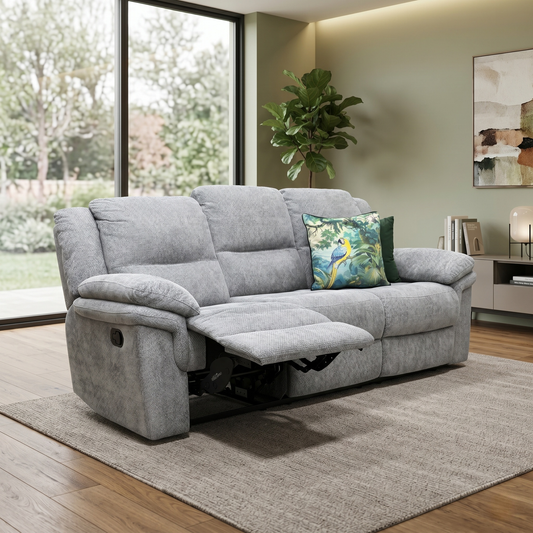 ‘Albion' Grey Chunky Weave 3 Seater High Back Manual Recliner Sofa