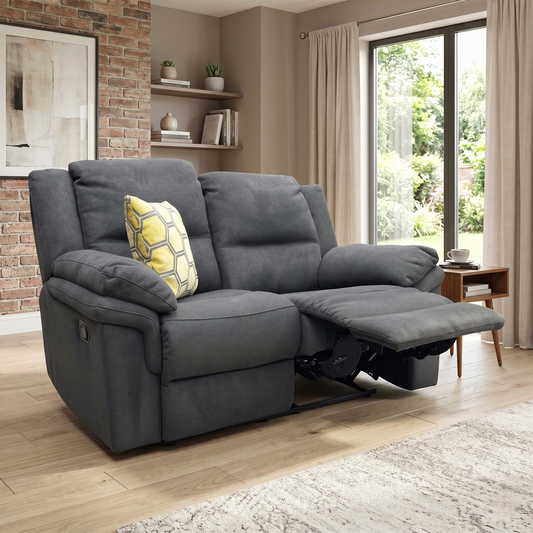 ‘Albion’ Charcoal Chenille 2 Seater High Back Manual Recliner Sofa