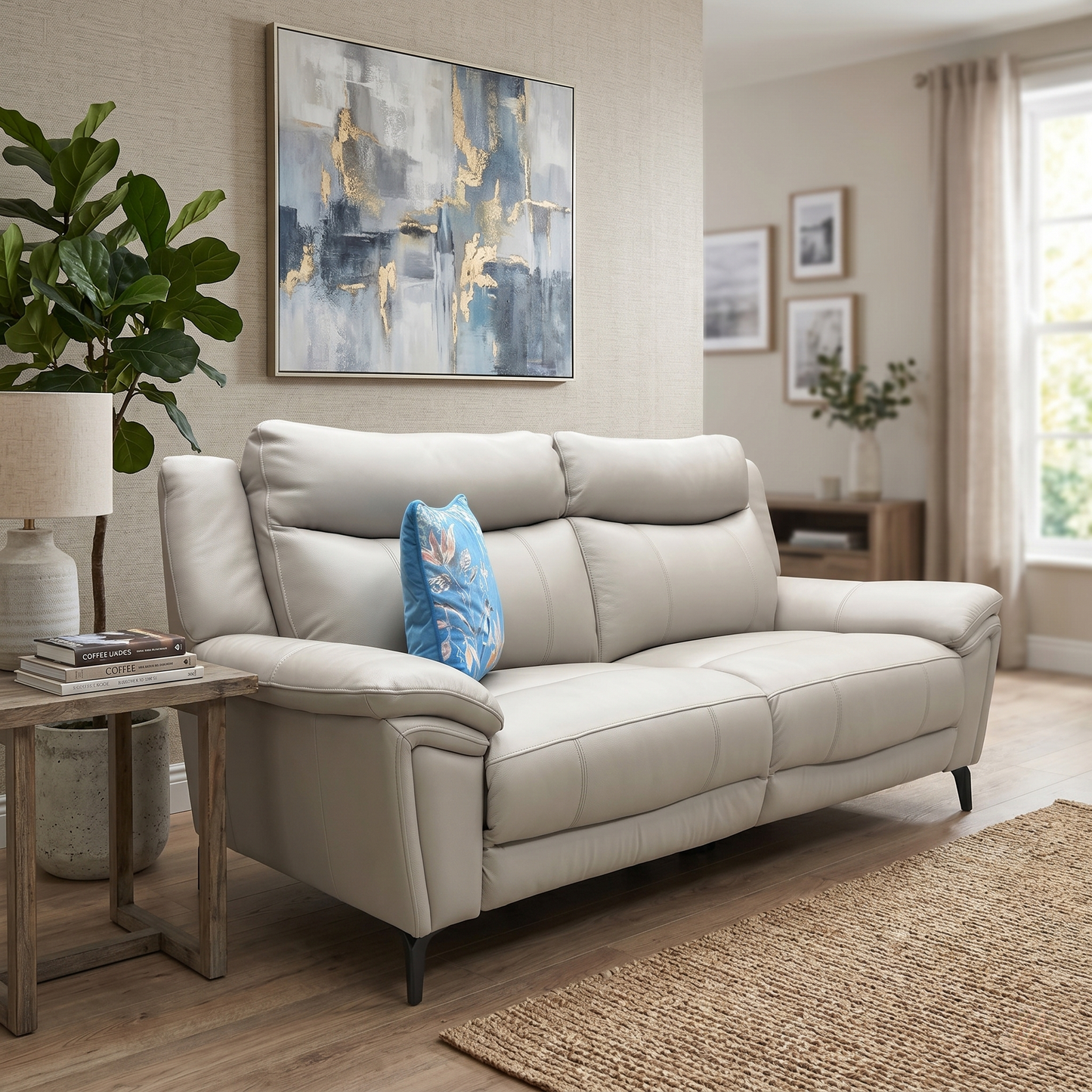 'Panache' Oyster Cat-40-08 Leather 3 Seater Sofa