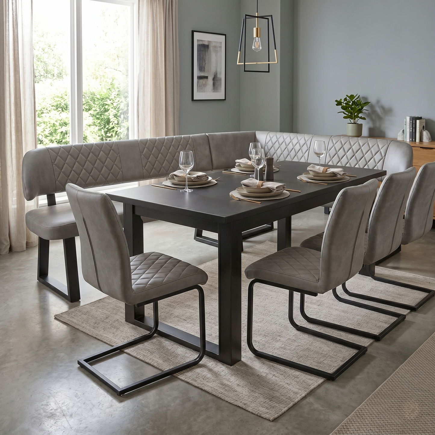 'Venus’ Grey Faux Leather Right Hand Facing Dining Bench