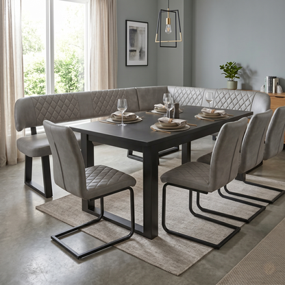 'Venus’ Grey Faux Leather Right Hand Facing Dining Bench