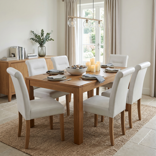 'Lewis’ Light Grey Faux Leather Roll Back Dining Chairs - Set of 6