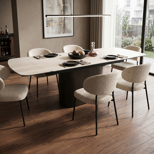 ‘Tiber’ Ceramic Top Draw Leaf Extending Dining Table 160-219cm
