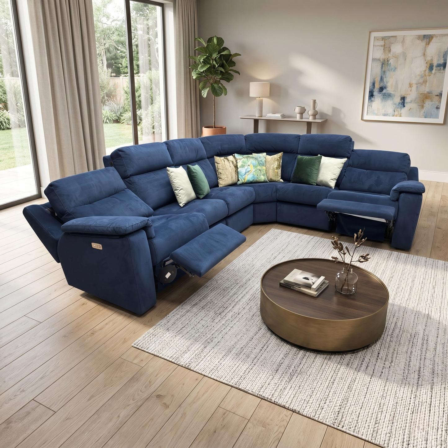 G Plan ‘Thornbury’ A901 Plush Indigo Blue Velvet Power Recliner XL Corner Sofa with Power Headrests and Power Lumbar