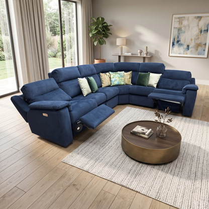 G Plan ‘Thornbury’ A901 Plush Indigo Blue Velvet Power Recliner XL Corner Sofa with Power Headrests and Power Lumbar