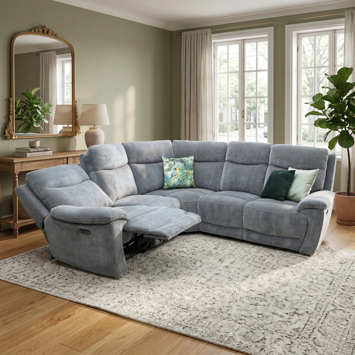 ‘Sloane’ Manhattan Charcoal Grey Fabric Large Power Recliner Corner Sofa