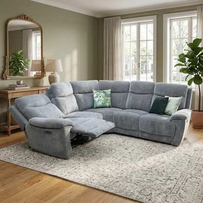 ‘Sloane’ Manhattan Charcoal Grey Fabric Large Power Recliner Corner Sofa