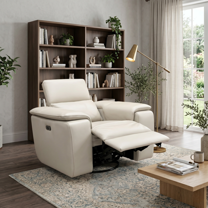 Nicoletti ‘Davide’ Torello 371 Ice Grey Leather Swivel Rocker Power Recliner Chair