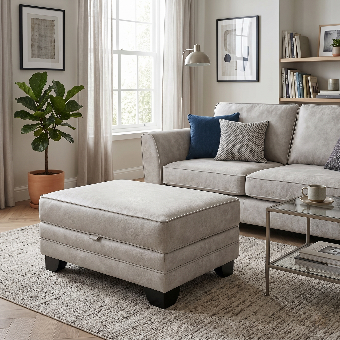 'Mariah' Dapple Ivory Fabric Large Storage Footstool