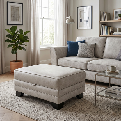 'Mariah' Dapple Ivory Fabric Large Storage Footstool