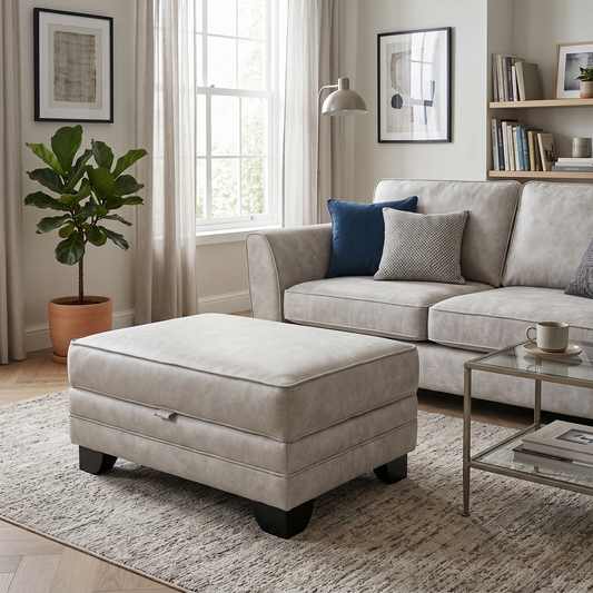 'Mariah' Dapple Ivory Fabric Large Storage Footstool