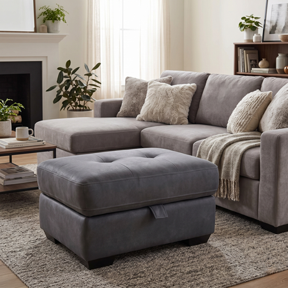 ‘Dinky’ Dexter Shadow Grey Fabric Large Storage Footstool