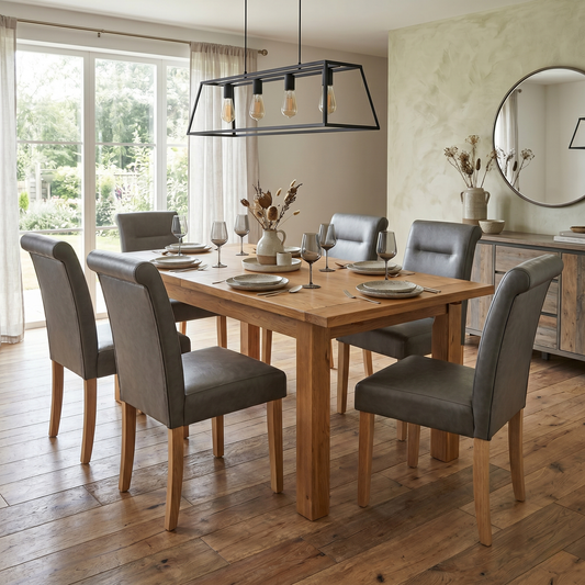 'Lewis' Dark Grey Set of 6 Roll Back Faux Leather Dining Chairs