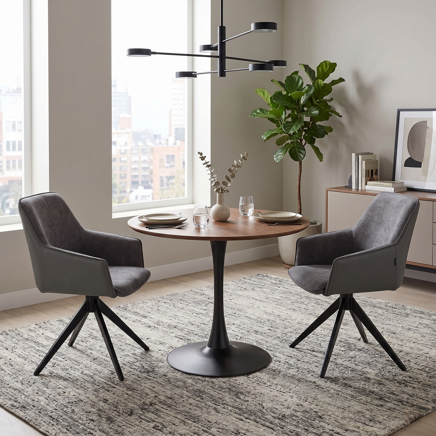 'Jose' Anthracite Grey Fabric Pair of Swivel Dining Arm Chairs