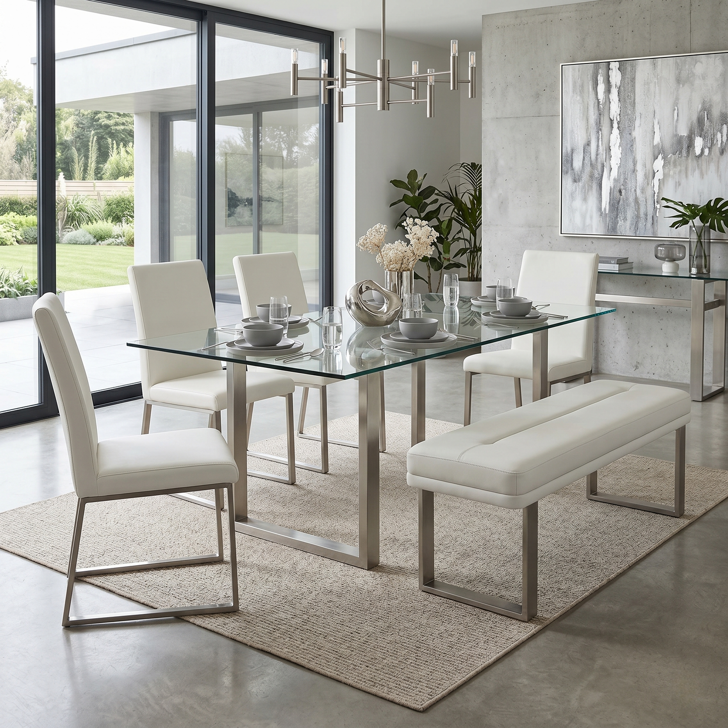 'Avorio' Neutral Faux Leather Low Dining Bench