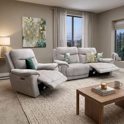 'Sloane' Manhattan Nutmeg Fabric 3 Seater Power Recliner Sofa + Power Chair