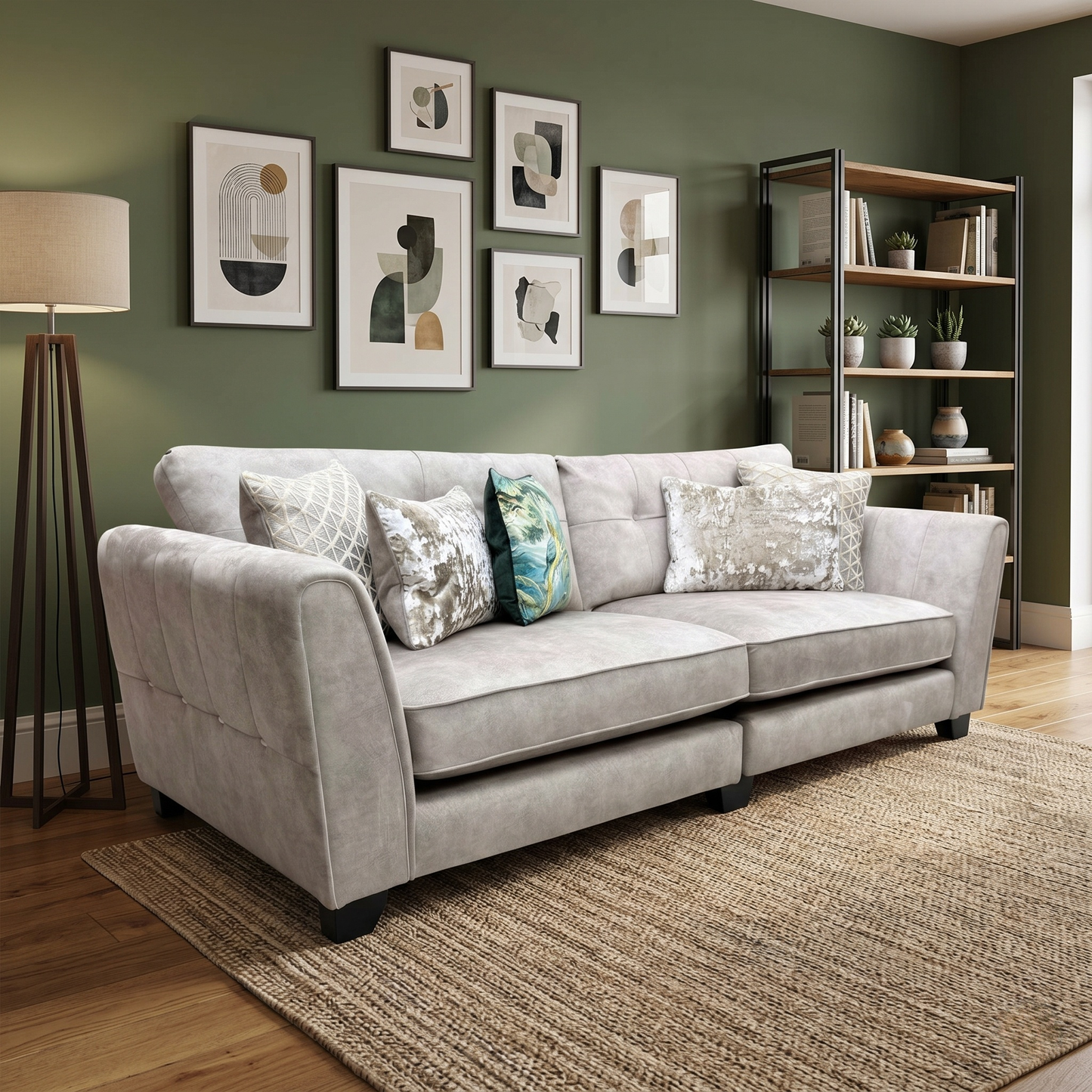 'Mariah' Dapple Cream-Tri Chrome Fabric 4 Seater Classic Back Split Frame Sofa (Ariana)