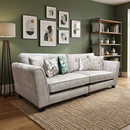 'Mariah' Dapple Cream-Tri Chrome Fabric 4 Seater Classic Back Split Frame Sofa (Ariana)