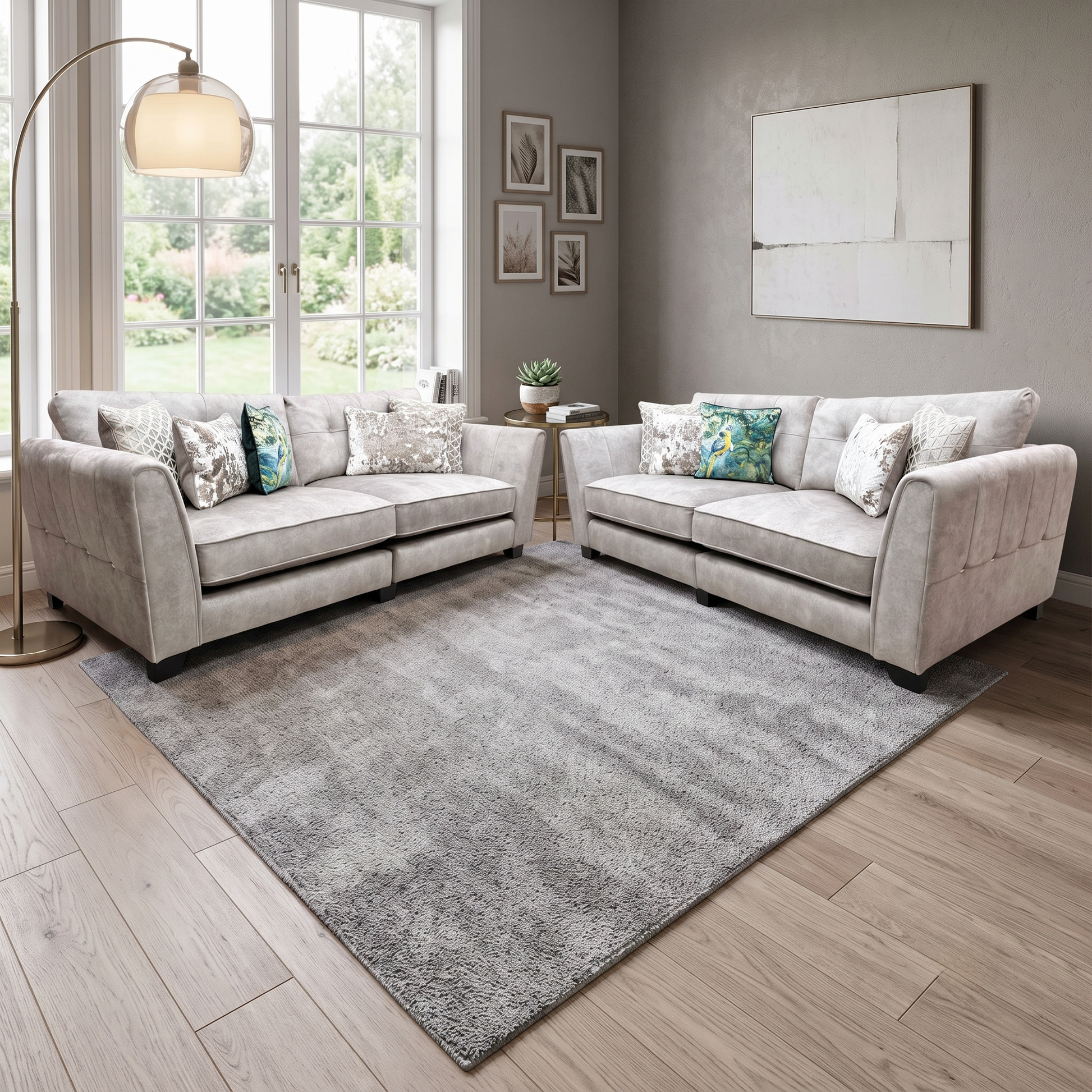 'Mariah' Dapple Cream-Tri Chrome Fabric 4 + 4 Seater Classic Back Split Frame Sofa Set (Ariana) Furniture Village