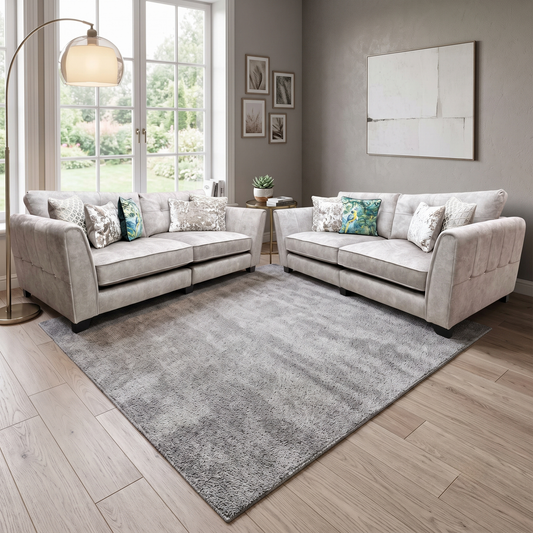 'Mariah' Dapple Cream-Tri Chrome Fabric 4 + 4 Seater Classic Back Split Frame Sofa Set (Ariana) Furniture Village