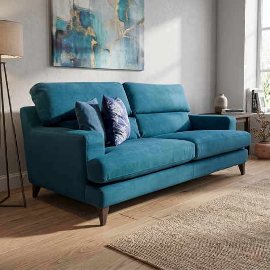The Lounge Co. 'Romilly' Dra008 Dragoneye Teal Wa Ft Fabric 3 Seater Sofa