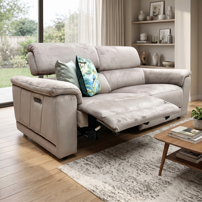 'Genius' Opulence Cedar 51014 Fabric 3 Seater Power Recliner Sofa with Power Headrests
