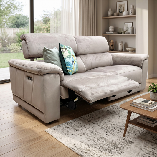 'Genius' Opulence Cedar 51014 Fabric 3 Seater Power Recliner Sofa with Power Headrests