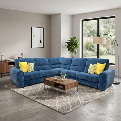 'Flex' Fab-Can-R330 Steel Blue Fabric Large Corner Sofa Bed with Storage Arms