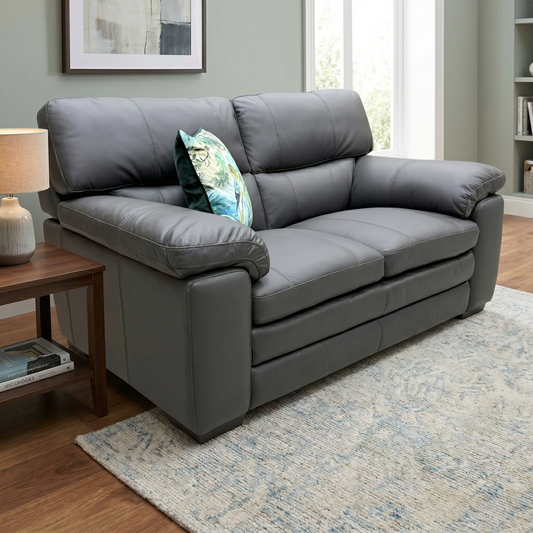 World of Leather 'Cozee' Nw-517e Shale Grey 2 Seater Pure Premium Leather Sofa